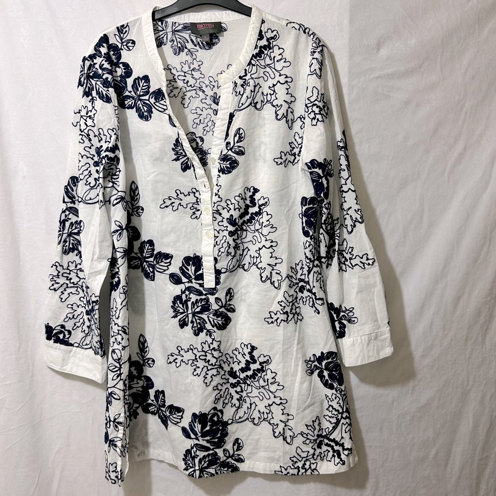 Forcynthia White & Navy Floral Swim Coverup Tunic